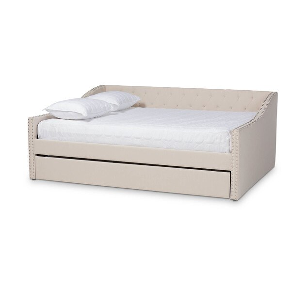 Baxton Studio Haylie Beige Full Size Daybed with Roll-Out Trundle Bed 158-9676